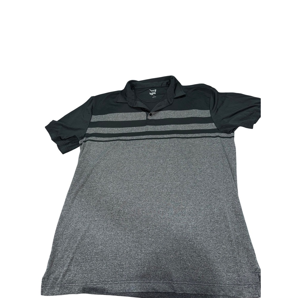 TGW‎ Golf Polo Shirt Men's Large Black Grey Stripe Short Sleeve Performance Top